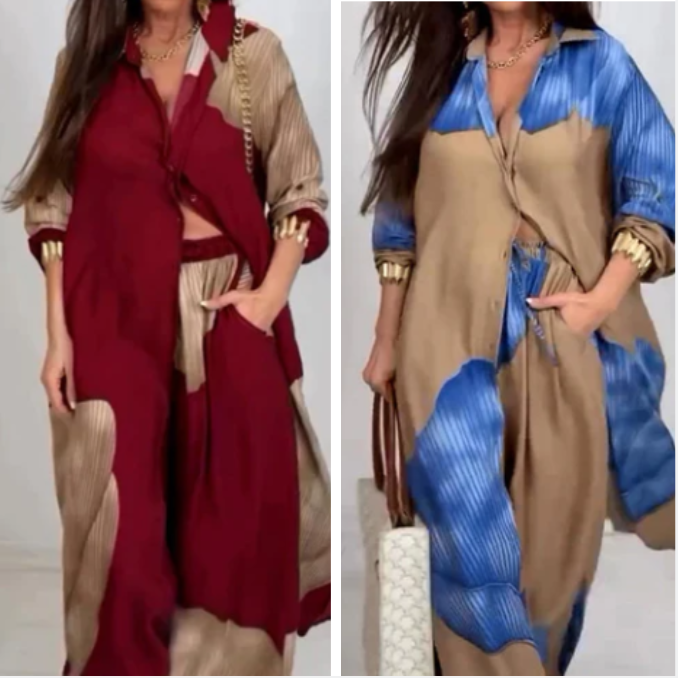 🩷Summer Special Offer🌼Full Button Down Long Shirt & Drawstring Pants Set(The more you buy, the higher the discount)