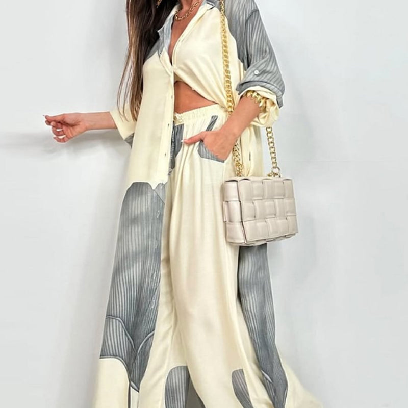 🩷Summer Special Offer🌼Full Button Down Long Shirt & Drawstring Pants Set(The more you buy, the higher the discount)