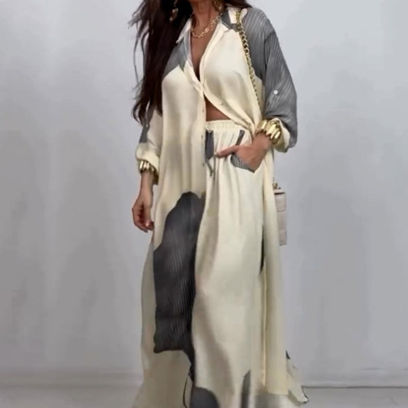 🩷Summer Special Offer🌼Full Button Down Long Shirt & Drawstring Pants Set(The more you buy, the higher the discount)