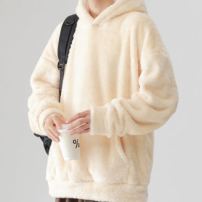 🔥Early Winter Discount-49% OFF⏰Men's Solid Color Thickened Loose Fuzzy Hooded Sweatshirt