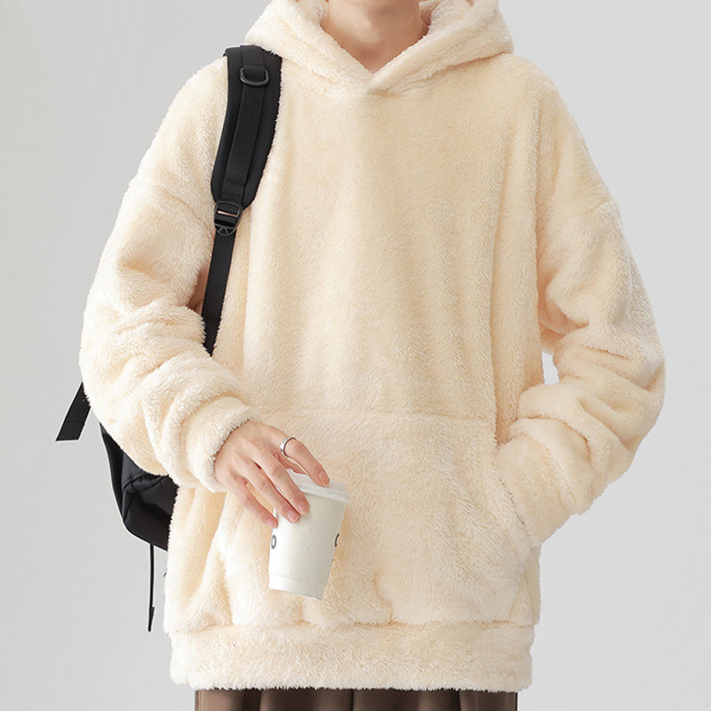 🔥Early Winter Discount-49% OFF⏰Men's Solid Color Thickened Loose Fuzzy Hooded Sweatshirt