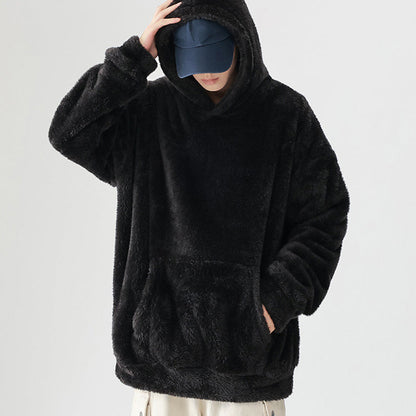 🔥Early Winter Discount-49% OFF⏰Men's Solid Color Thickened Loose Fuzzy Hooded Sweatshirt