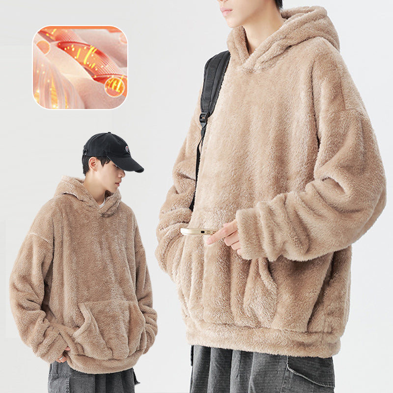 🔥Early Winter Discount-49% OFF⏰Men's Solid Color Thickened Loose Fuzzy Hooded Sweatshirt