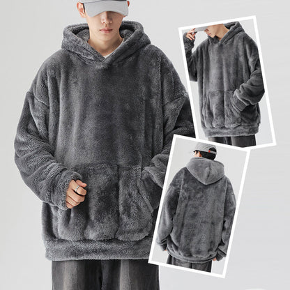 🔥Early Winter Discount-49% OFF⏰Men's Solid Color Thickened Loose Fuzzy Hooded Sweatshirt