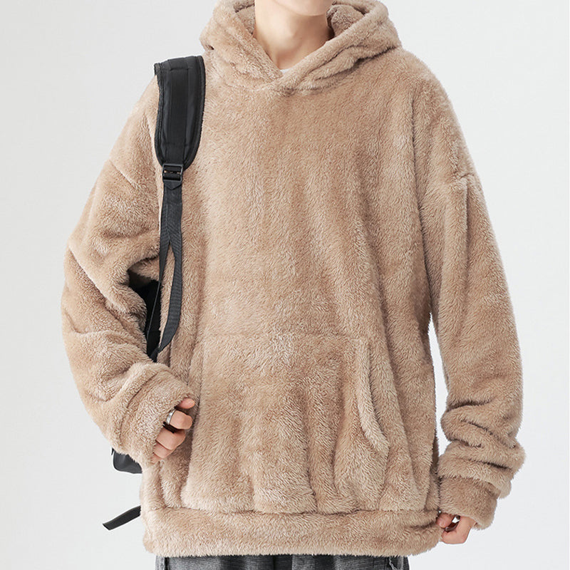 🔥Early Winter Discount-49% OFF⏰Men's Solid Color Thickened Loose Fuzzy Hooded Sweatshirt