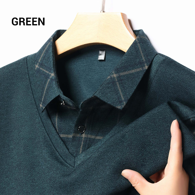 Men's Faux Two Piece Lapel Long-Sleeve Tops