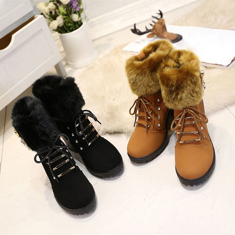 Women's Plush Zipper Chunky Heel Ankle Boots