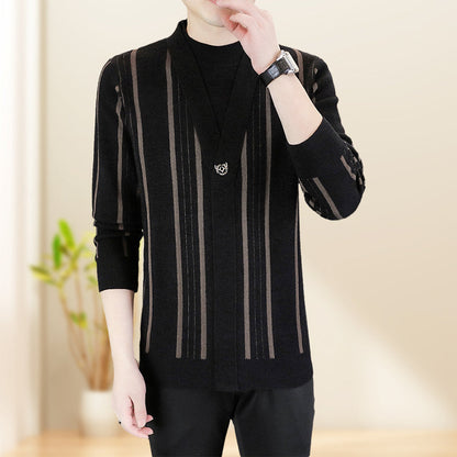 Men's Knit Striped Faux Two Piece Sweater