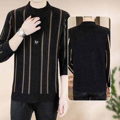 Men's Knit Striped Faux Two Piece Sweater