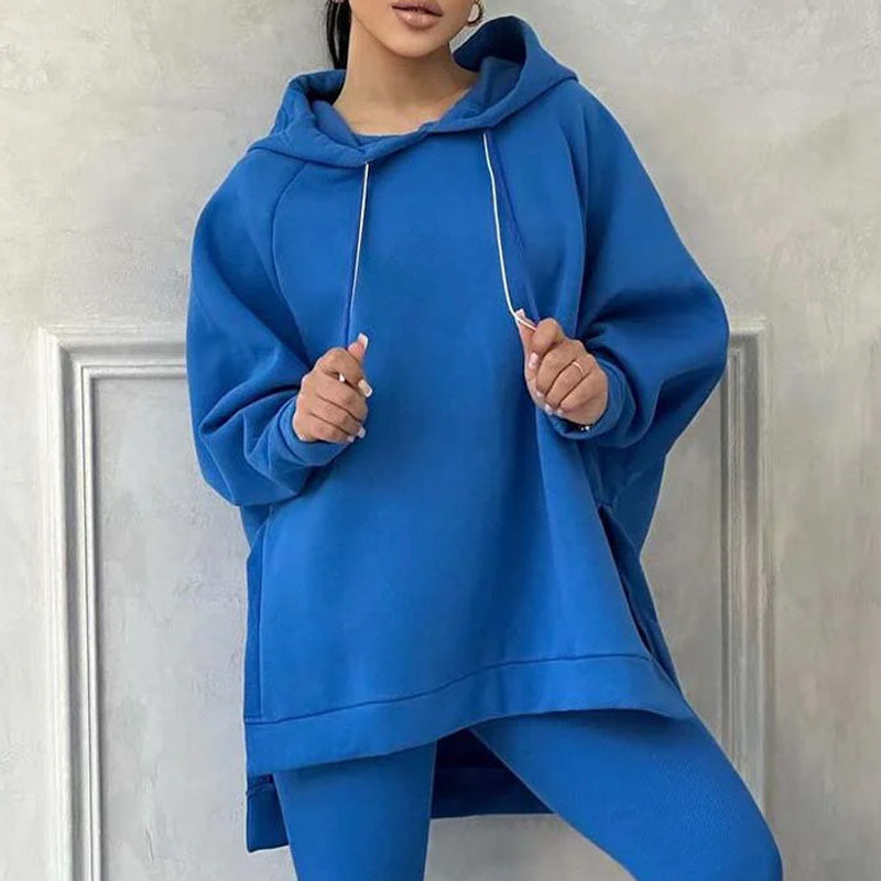 Women’s Hooded Slit Sweatshirts ＆ Pants 2-Piece Set