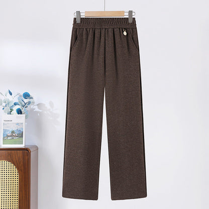 Solid Color Elastic Waistband Straight Leg Pants