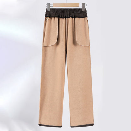 Solid Color Elastic Waistband Straight Leg Pants