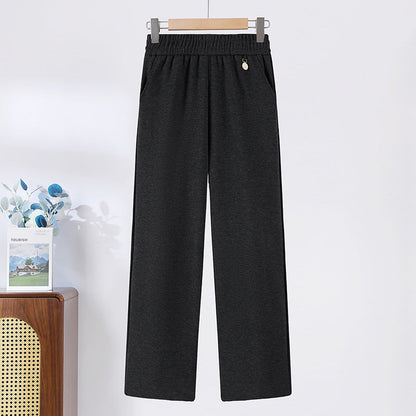 Solid Color Elastic Waistband Straight Leg Pants