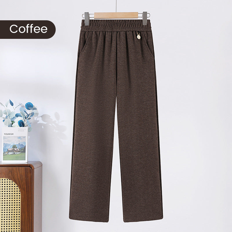 Solid Color Elastic Waistband Straight Leg Pants