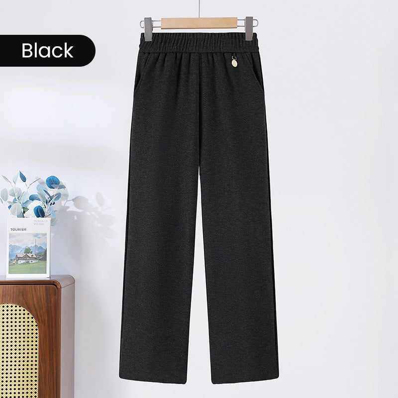 Solid Color Elastic Waistband Straight Leg Pants