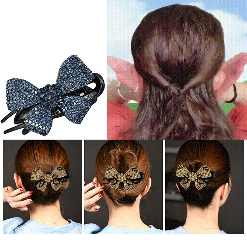 Elegant Bow Rhinestone Duckbill Hairpin