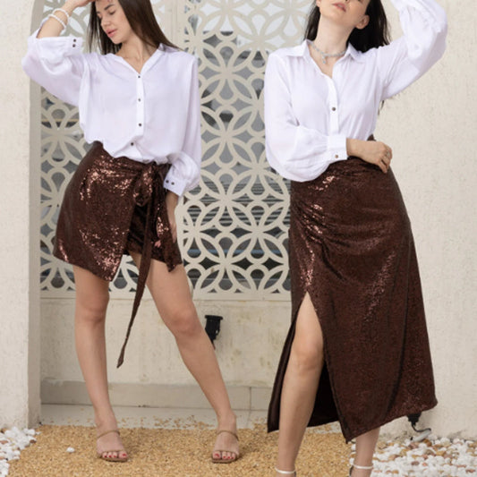 Women's Sequin Skirt with Side Slit Design