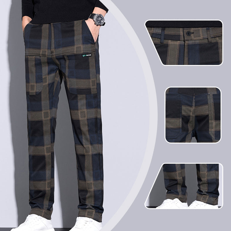 Men's Casual Plaid Pants with Pockets