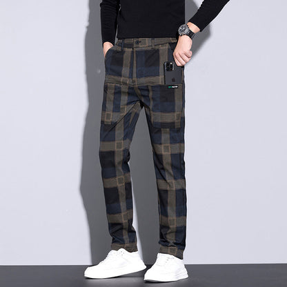 Men's Casual Plaid Pants with Pockets