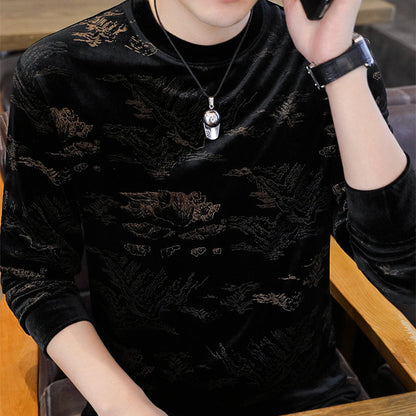 Men's Printed Padded Crew Neck Versatile Pullover