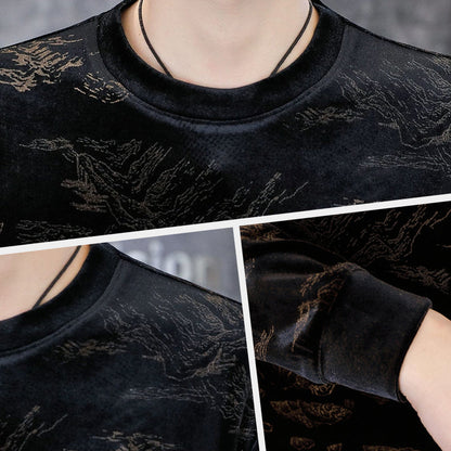 Men's Printed Padded Crew Neck Versatile Pullover
