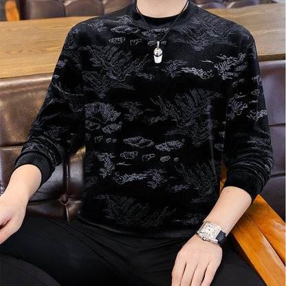 Men's Printed Padded Crew Neck Versatile Pullover