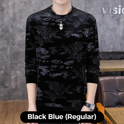 Men's Printed Padded Crew Neck Versatile Pullover