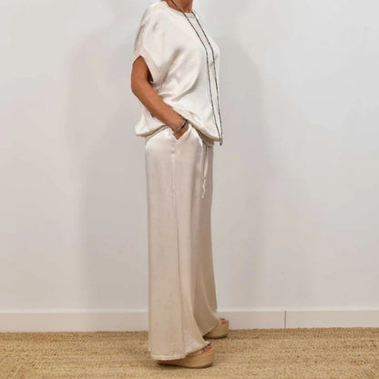 ✨2025 NEW SALES - 50% OFF✨ Women's Satin Short Sleeve Top & Pants 2-Piece Set