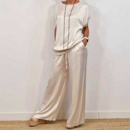 ✨2025 NEW SALES - 50% OFF✨ Women's Satin Short Sleeve Top & Pants 2-Piece Set