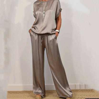 ✨2025 NEW SALES - 50% OFF✨ Women's Satin Short Sleeve Top & Pants 2-Piece Set
