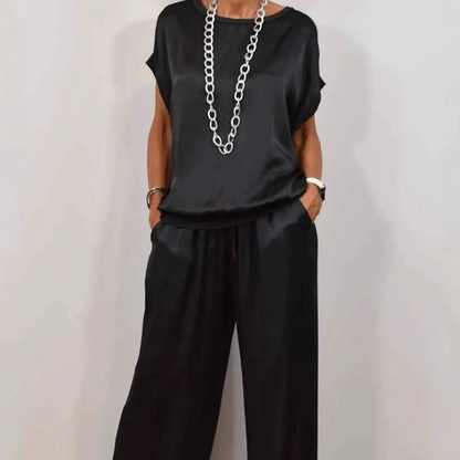 ✨2025 NEW SALES - 50% OFF✨ Women's Satin Short Sleeve Top & Pants 2-Piece Set