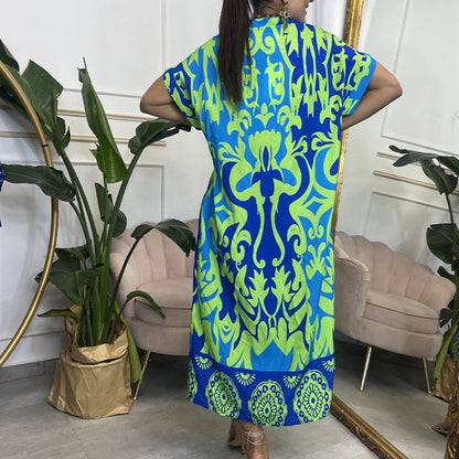 V-Neck Floral Ruffle Maxi Dress
