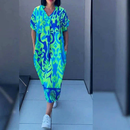 V-Neck Floral Ruffle Maxi Dress